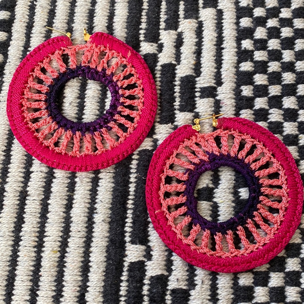 Lightweight Crochet Hoop Earrings - Pink/Purple